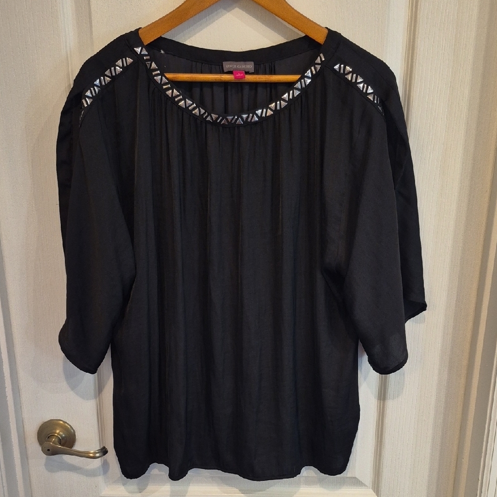 Vince Camuto Black Blouse with Silver Accents
